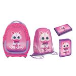 Fashion, accesorii si bijuterii - Copii - Accesorii copii - Genti si rucsacuri copii - Set Micul Scolar: Ghiozdan, Penar echipat, Sac Sport, Portofel, Kitty Love - Infinity.ro