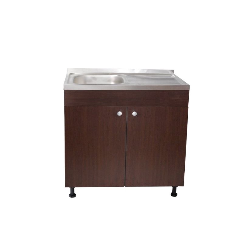 Casa si Gradina - Mobilier - Seturi de mobilier - Seturi bucatarie - Set Masca Chiuveta Wenghe 80 cm X 50 cm X 80 cm, Chiuveta inox cuva stanga, Baterie inox patrat si sifon scurgere - Infinity.ro