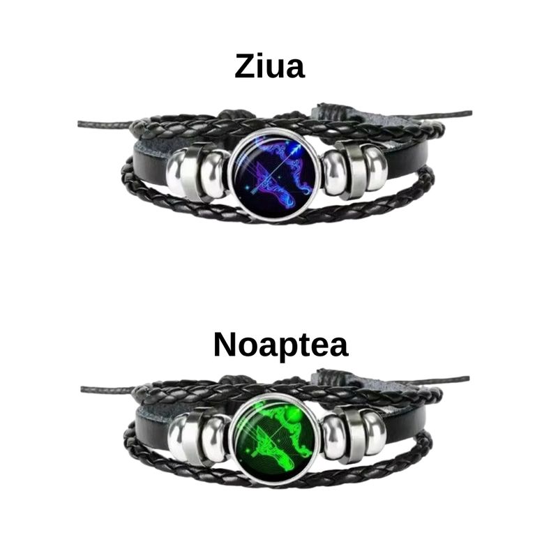 Fashion, accesorii si bijuterii - Femei - Bijuterii femei - Bratari femei - Brățară Zodiacală fosforescentă BALANȚĂ, realizată din Piele PU, Orgonit & Accesorii Metalice, dimensiune reglabilă - Infinity.ro