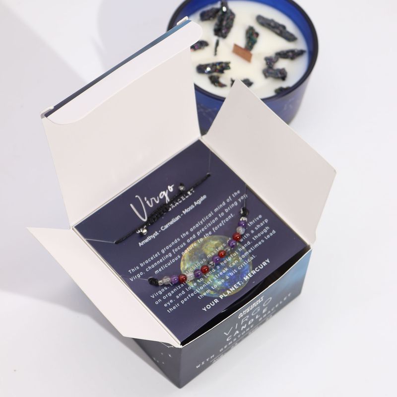Casa si Gradina - Decoratiuni - Aromaterapie si lumanari - Lumanari si candele - Set cadou Zodiacal Fecioară| Lumânare cu cristale, Brățară cu cristale naturale & Ulei aromatic 10 ml - Infinity.ro
