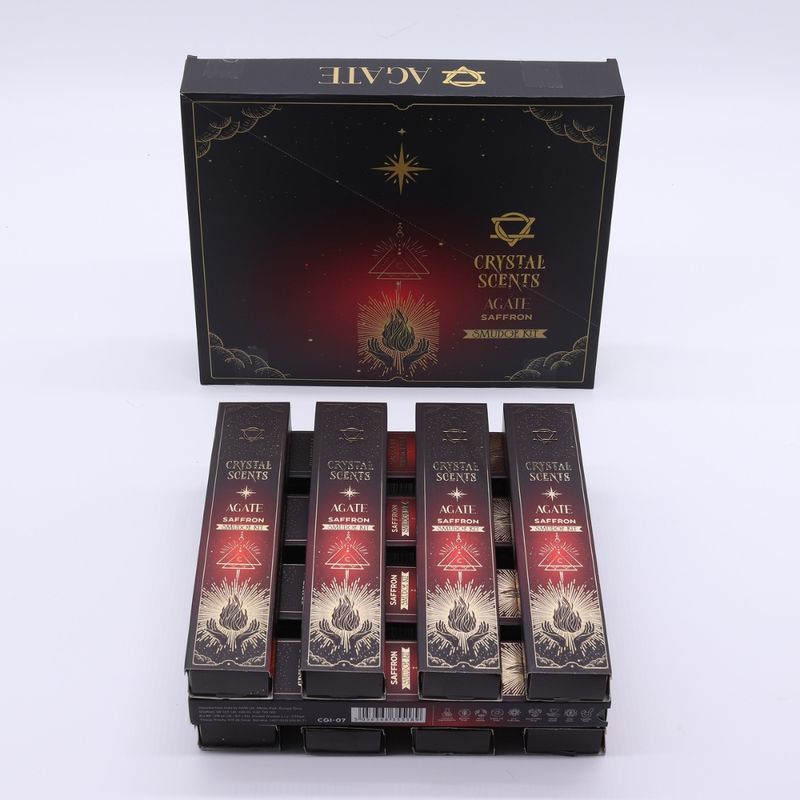 Casa si Gradina - Decoratiuni - Aromaterapie si lumanari - Odorizante camera - Bețișoare parfumate cu cristal de Agat Roșu și aromă de Șofran | Ritual de vitalitate, curaj și energie creatoare - Infinity.ro