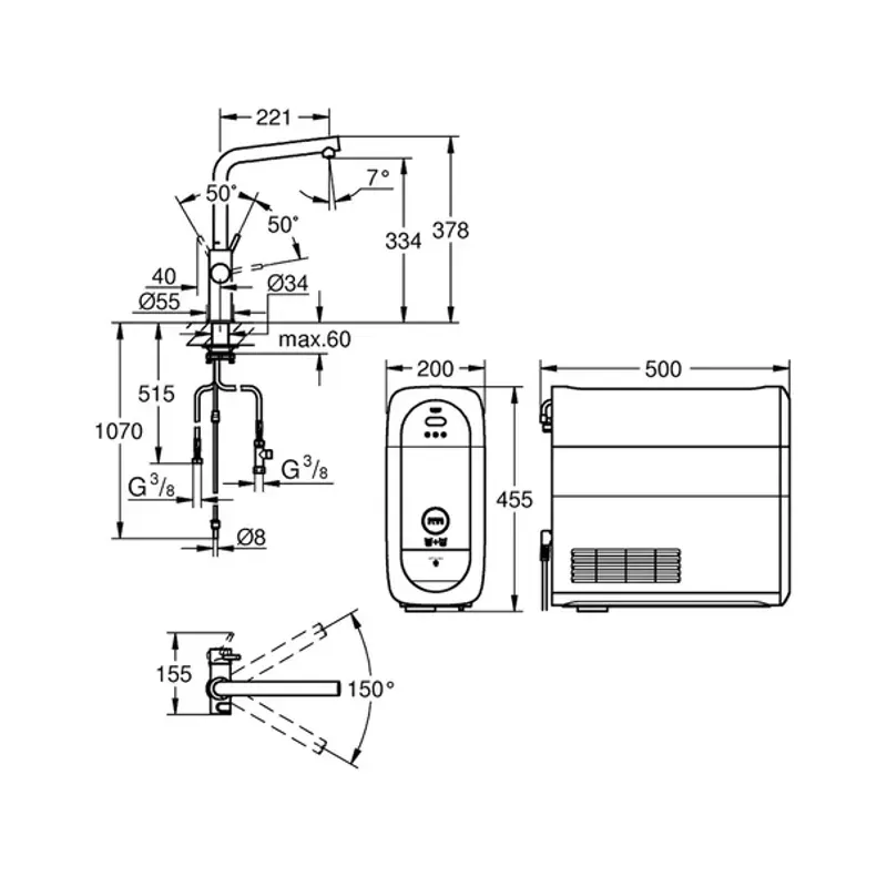 Casa si Gradina - Sanitare - Chiuveta bucatarie si accesorii - Baterii bucatarie - Baterie bucatarie Grohe Blue Home pipa tip L si Starter Kit negru mat - Infinity.ro