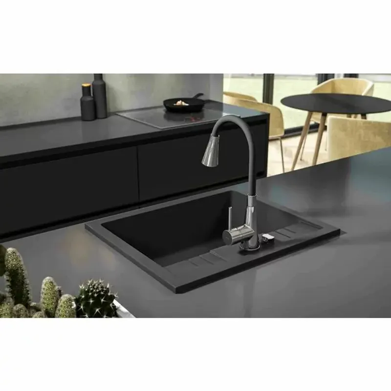 Casa si Gradina - Sanitare - Chiuveta bucatarie si accesorii - Chiuvete bucatarie - Chiuveta compozit Ferro Mezzo II granit 58x48 cm grafit - Infinity.ro