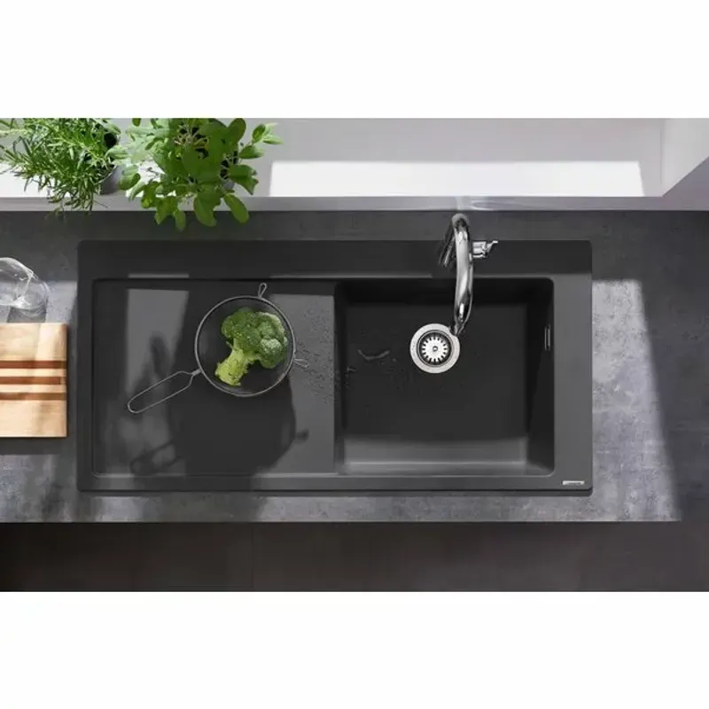 Casa si Gradina - Sanitare - Chiuveta bucatarie si accesorii - Chiuvete bucatarie - Chiuveta compozit Hansgrohe S51 SilicaTec negru grafit dreapta 105x51 cm - Infinity.ro
