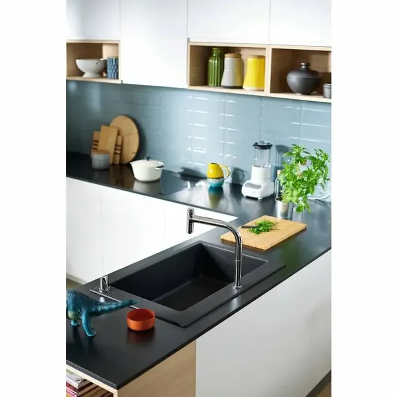 Casa si Gradina - Sanitare - Chiuveta bucatarie si accesorii - Chiuvete bucatarie - Chiuveta compozit Hansgrohe S51 SilicaTec negru grafit 77x51 cm - Infinity.ro