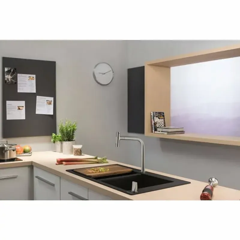 Casa si Gradina - Sanitare - Chiuveta bucatarie si accesorii - Chiuvete bucatarie - Chiuveta compozit Hansgrohe S51 SilicaTec negru grafit 88x51 cm - Infinity.ro