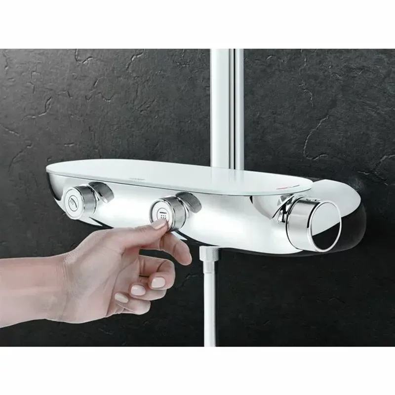 Casa si Gradina - Sanitare - Cazi si cabine de dus - Coloane si seturi de dus - Coloana de dus cu baterie termostatata crom - alb Grohe RainShower System SmartControl 360 Mono - Infinity.ro