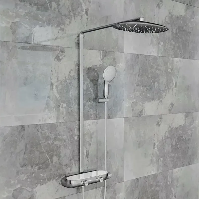Casa si Gradina - Sanitare - Cazi si cabine de dus - Coloane si seturi de dus - Coloana de dus cu baterie termostatata crom - alb Grohe RainShower System SmartControl 360 Mono - Infinity.ro