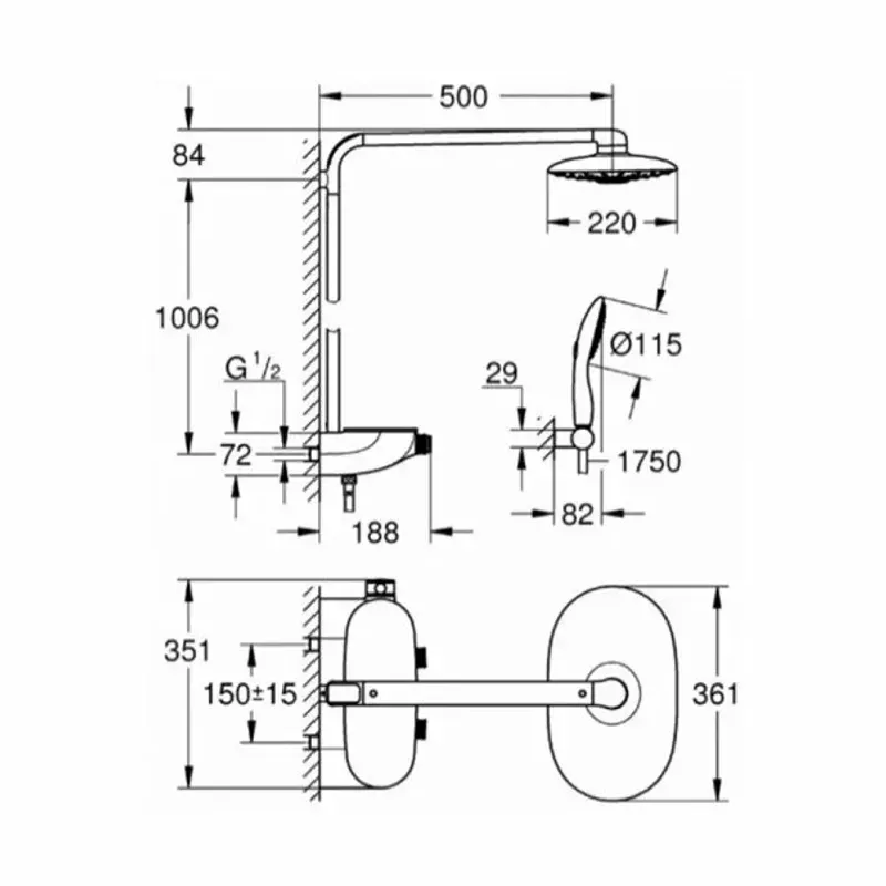 Casa si Gradina - Sanitare - Cazi si cabine de dus - Coloane si seturi de dus - Coloana de dus cu baterie termostatata crom - alb Grohe RainShower System SmartControl 360 Mono - Infinity.ro