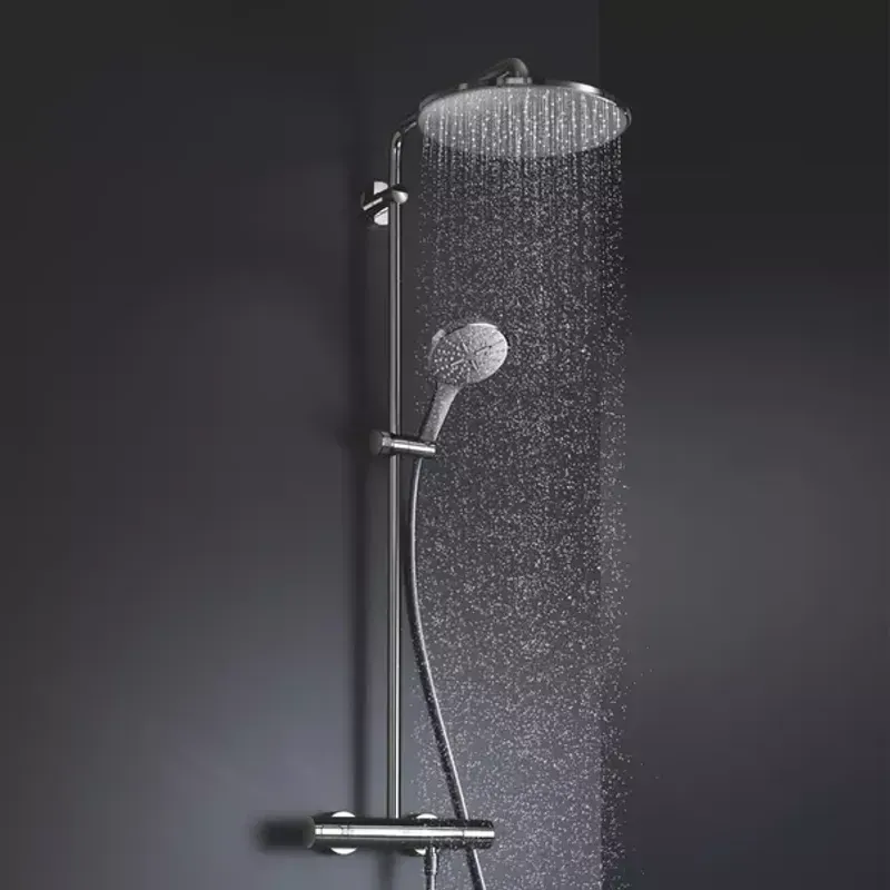 Casa si Gradina - Sanitare - Cazi si cabine de dus - Coloane si seturi de dus - Coloana de dus cu baterie termostatata negru mat Grohe RainShower - Infinity.ro