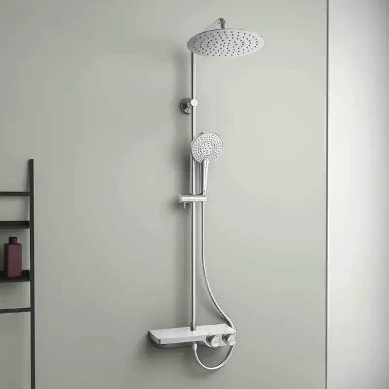 Casa si Gradina - Sanitare - Cazi si cabine de dus - Coloane si seturi de dus - Coloana de dus cu baterie termostatata si etajera sticla Ideal Standard Ceratherm S200 - Infinity.ro