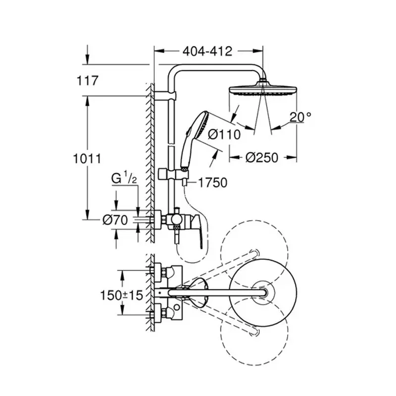 Casa si Gradina - Sanitare - Cazi si cabine de dus - Coloane si seturi de dus - Coloana de dus Grohe Tempesta 250 finisaj crom lucios - Infinity.ro