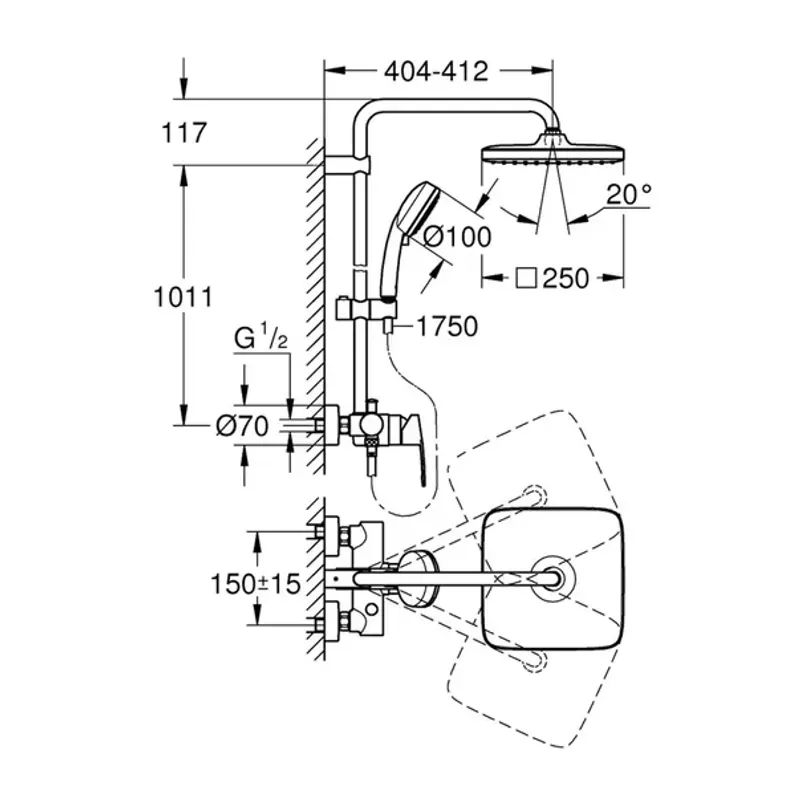 Casa si Gradina - Sanitare - Cazi si cabine de dus - Coloane si seturi de dus - Coloana de dus Grohe Tempesta Cosmopolitan 250 Cube baterie monocomanda crom lucios - Infinity.ro