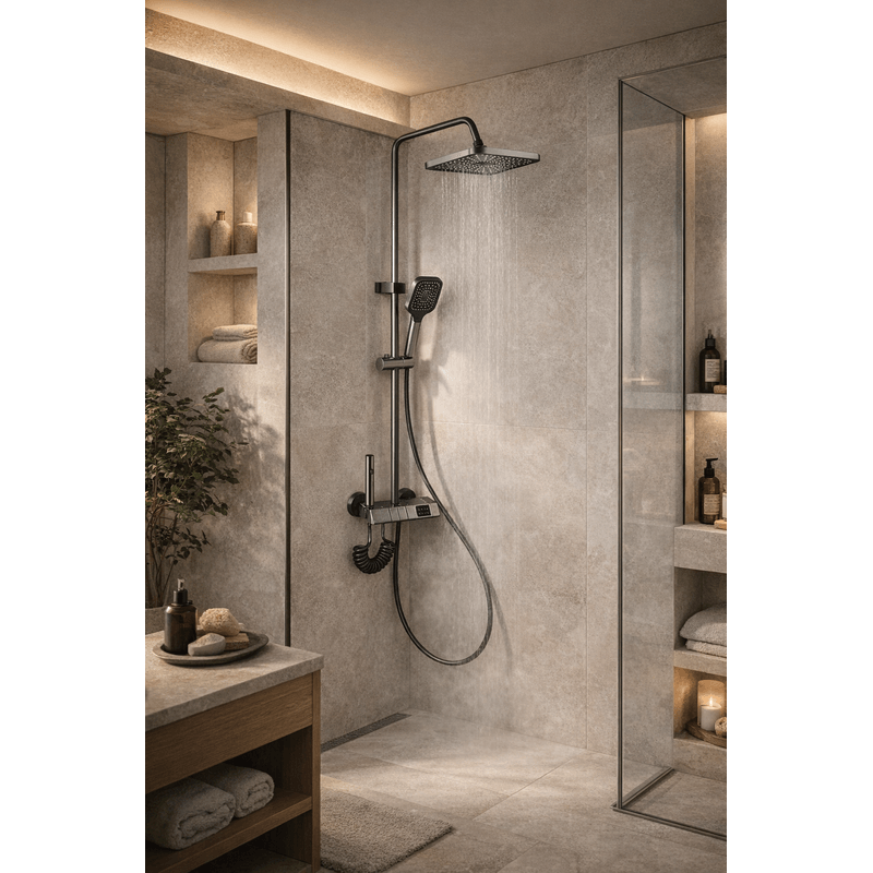 Casa si Gradina - Sanitare - Cazi si cabine de dus - Coloane si seturi de dus - Coloana de dus RAIZ Origins Pulse, 4 functii, Afisaj digital, Jet reglabil, Presiune ridicata - Infinity.ro