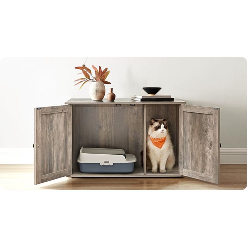 Casa si Gradina - Mobilier - Comode si corpuri - Comode - FEANDREA Cusca pentru pisici tip comoda, cu usi si perete despartitor, 80x53x50cm, gri - Infinity.ro