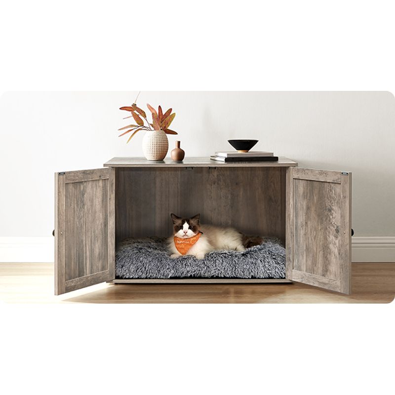 Casa si Gradina - Mobilier - Comode si corpuri - Comode - FEANDREA Cusca pentru pisici tip comoda, cu usi si perete despartitor, 80x53x50cm, gri - Infinity.ro