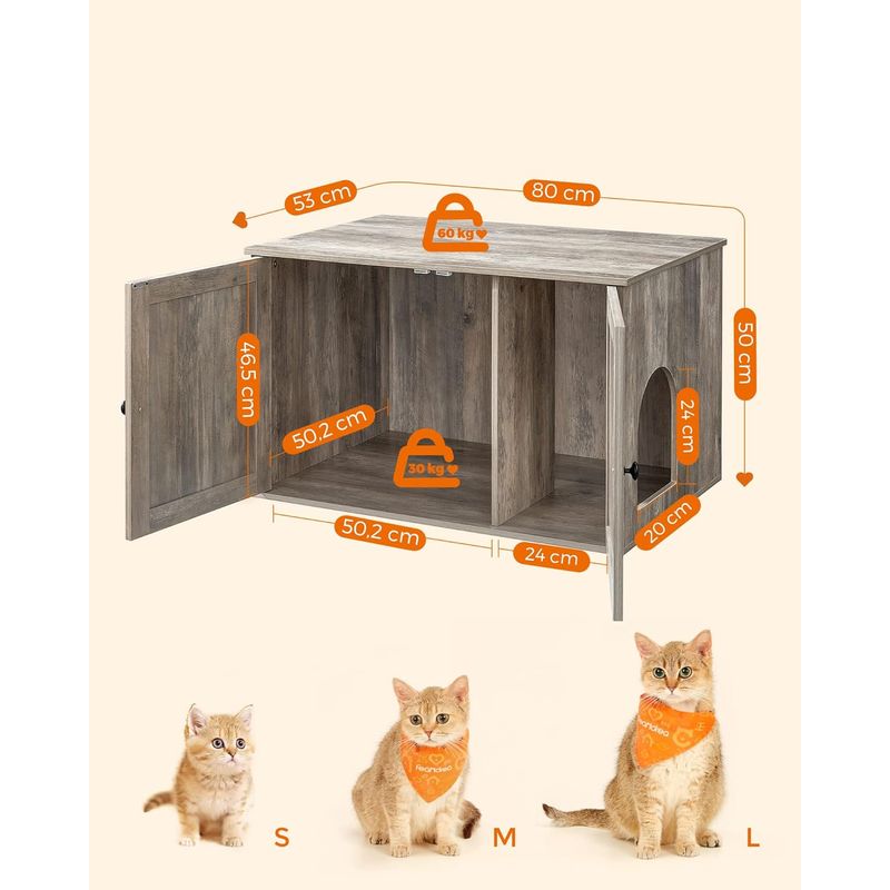 Casa si Gradina - Mobilier - Comode si corpuri - Comode - FEANDREA Cusca pentru pisici tip comoda, cu usi si perete despartitor, 80x53x50cm, gri - Infinity.ro