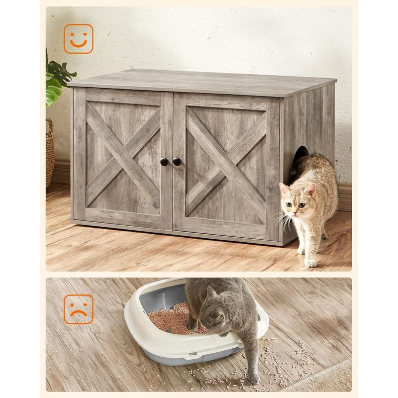 Casa si Gradina - Mobilier - Comode si corpuri - Comode - FEANDREA Cusca pentru pisici tip comoda, cu usi si perete despartitor, 80x53x50cm, gri - Infinity.ro