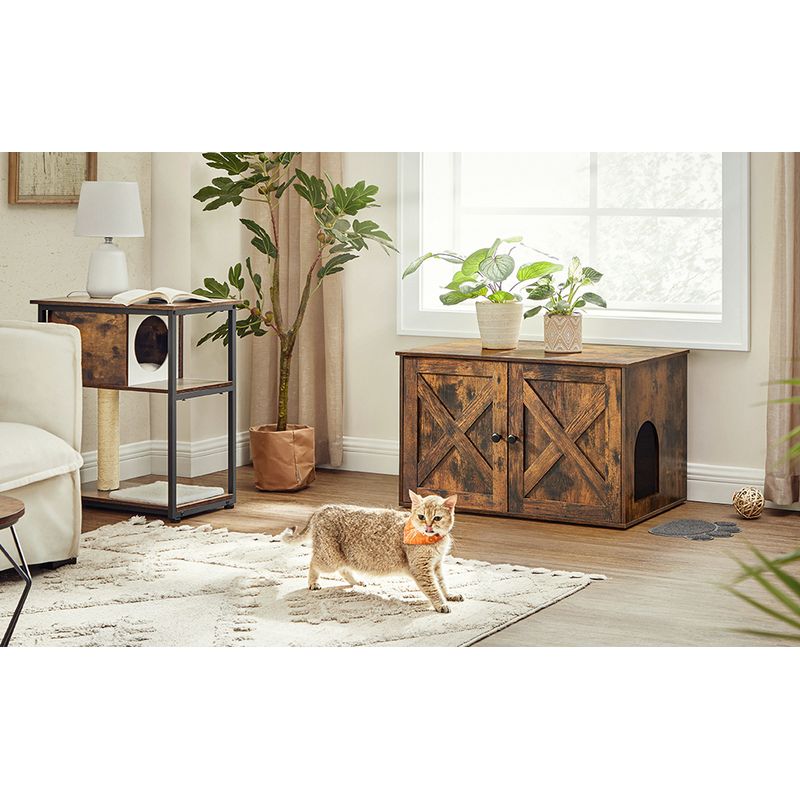 Casa si Gradina - Mobilier - Comode si corpuri - Comode - FEANDREA Cusca pentru pisici tip comoda, cu usi si perete despartitor, 80x53x50cm, maro - Infinity.ro