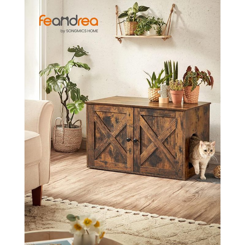 Casa si Gradina - Mobilier - Comode si corpuri - Comode - FEANDREA Cusca pentru pisici tip comoda, cu usi si perete despartitor, 80x53x50cm, maro - Infinity.ro