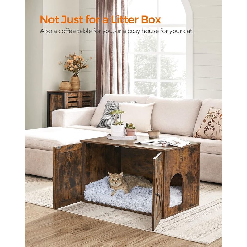 Casa si Gradina - Mobilier - Comode si corpuri - Comode - FEANDREA Cusca pentru pisici tip comoda, cu usi si perete despartitor, 80x53x50cm, maro - Infinity.ro