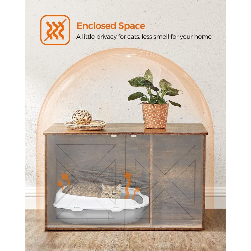 Casa si Gradina - Mobilier - Comode si corpuri - Comode - FEANDREA Cusca pentru pisici tip comoda, cu usi si perete despartitor, 80x53x50cm, maro - Infinity.ro