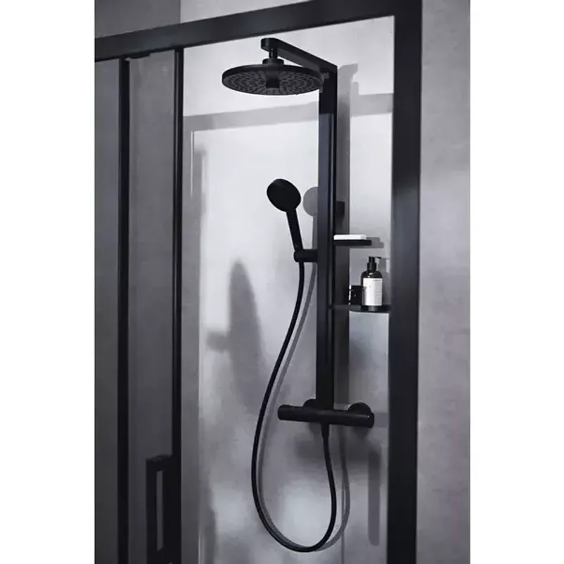 Casa si Gradina - Sanitare - Cazi si cabine de dus - Coloane si seturi de dus - Palarie de dus rotunda din aluminiu Ideal Standard Alu+ negru mat 2 functii - Infinity.ro