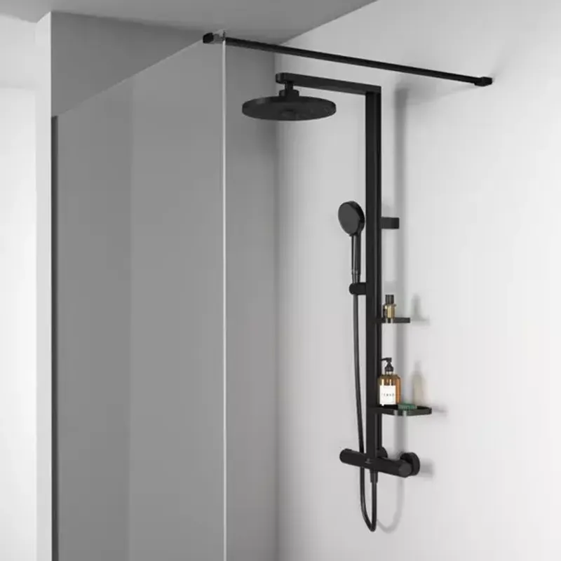 Casa si Gradina - Sanitare - Cazi si cabine de dus - Coloane si seturi de dus - Palarie de dus rotunda din aluminiu Ideal Standard Alu+ negru mat 2 functii - Infinity.ro