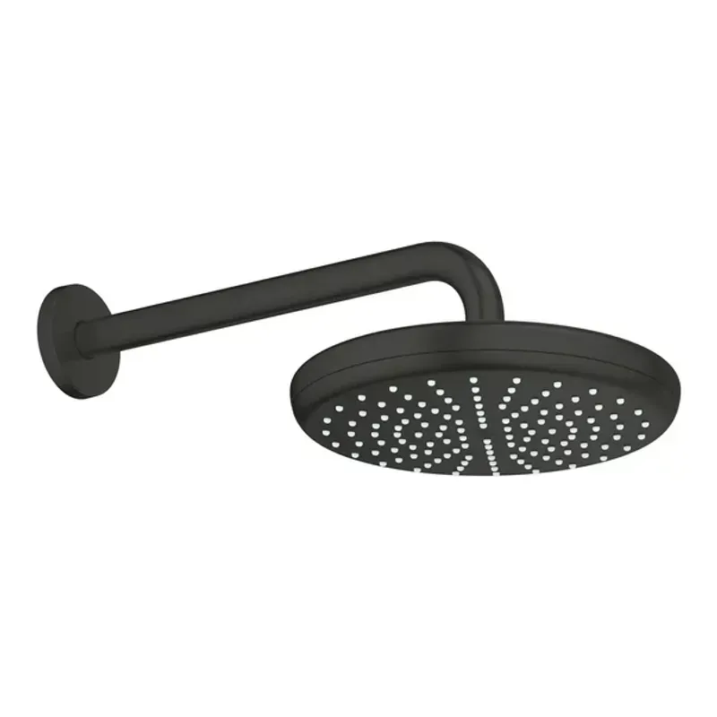 Casa si Gradina - Sanitare - Cazi si cabine de dus - Coloane si seturi de dus - Palarie de dus rotunda negru mat Grohe Tempesta 210 mm cu brat - Infinity.ro