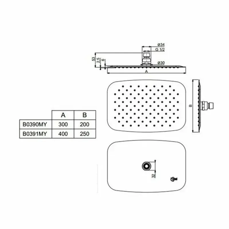 Casa si Gradina - Sanitare - Cazi si cabine de dus - Coloane si seturi de dus - Palarie dus Ideal Standard IdealRain Luxe M1 rectangulara 200x300 mm - Infinity.ro