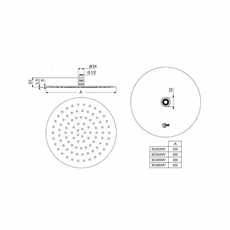 Casa si Gradina - Sanitare - Cazi si cabine de dus - Coloane si seturi de dus - Palarie dus Ideal Standard IdealRain Luxe M1 rotunda 400 mm - Infinity.ro