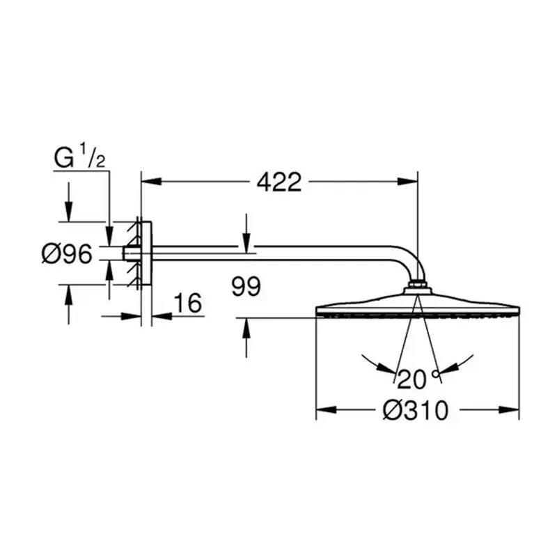 Casa si Gradina - Sanitare - Cazi si cabine de dus - Coloane si seturi de dus - Palarie si brat de dus Grohe Rainshower Mono 310 negru mat 1 functie - Infinity.ro