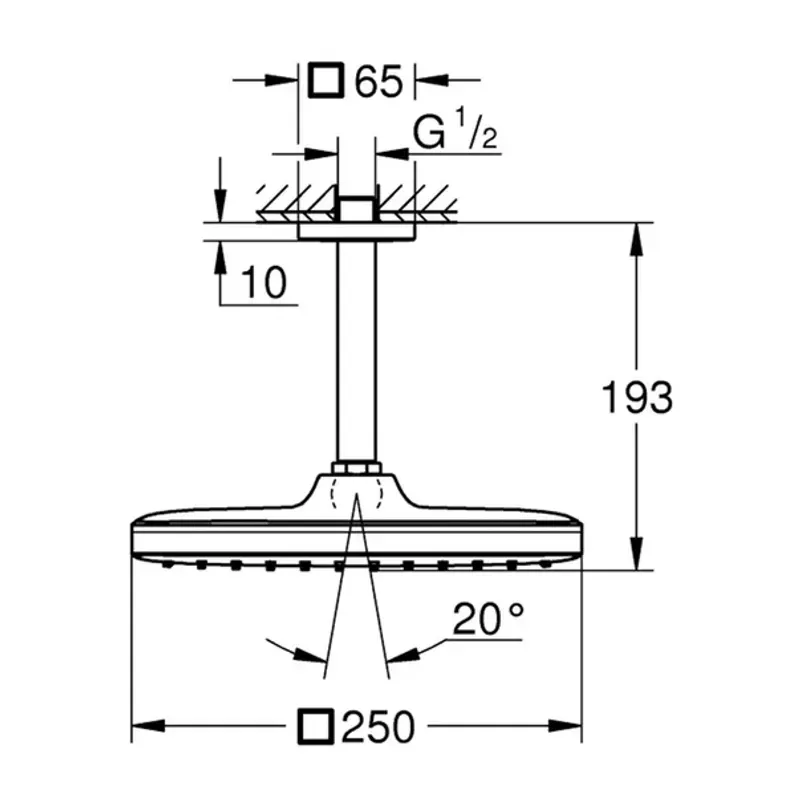 Casa si Gradina - Sanitare - Cazi si cabine de dus - Coloane si seturi de dus - Palarie si brat de dus Grohe Tempesta 250 Cube crom patrata - Infinity.ro