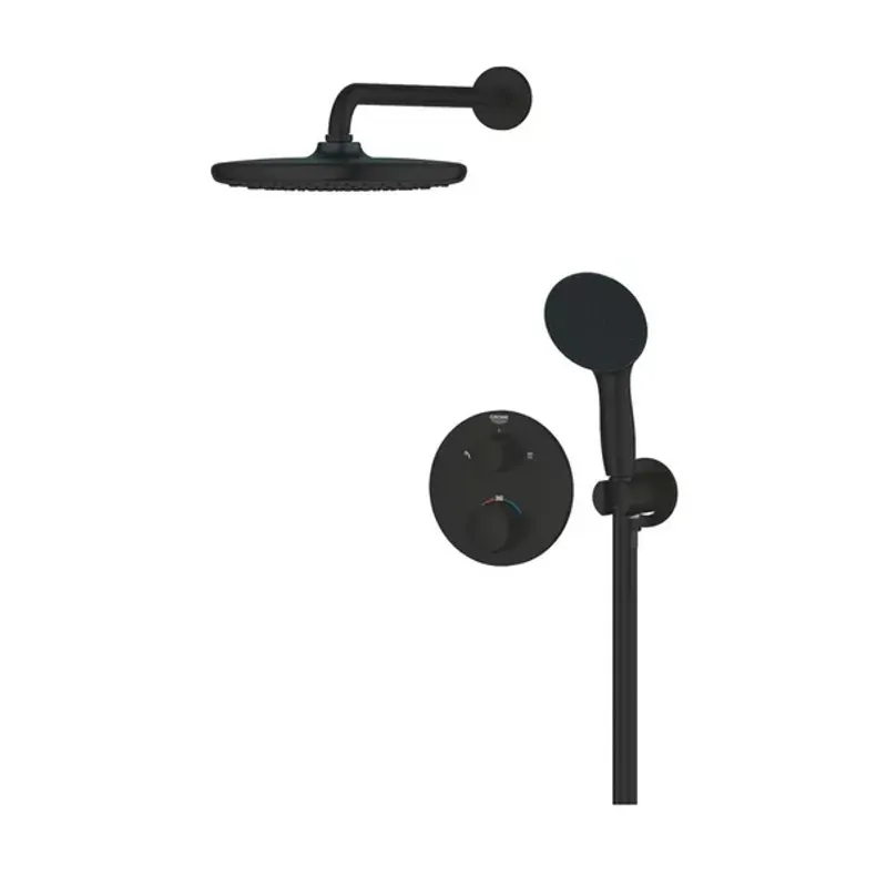 Casa si Gradina - Sanitare - Cazi si cabine de dus - Coloane si seturi de dus - Sistem de dus incastrat Grohe Precision cu palarie rotunda Vitalio Start 250 negru mat - Infinity.ro