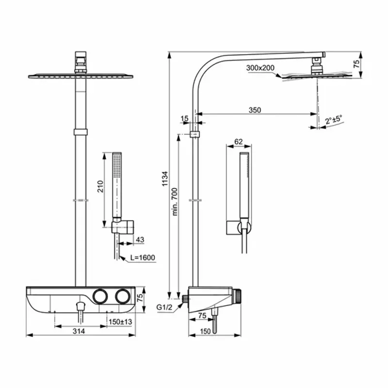 Casa si Gradina - Sanitare - Cazi si cabine de dus - Coloane si seturi de dus - Coloana de dus cu baterie termostatata si etajera depozitare Ideal Standard Ceratherm S200 - Infinity.ro