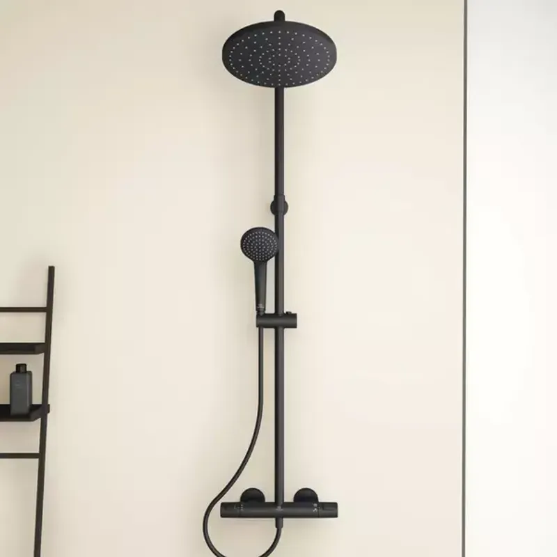 Casa si Gradina - Sanitare - Cazi si cabine de dus - Coloane si seturi de dus - Coloana de dus cu termostat Ideal Standard Ceratherm T25 negru mat palarie 1 functie - Infinity.ro