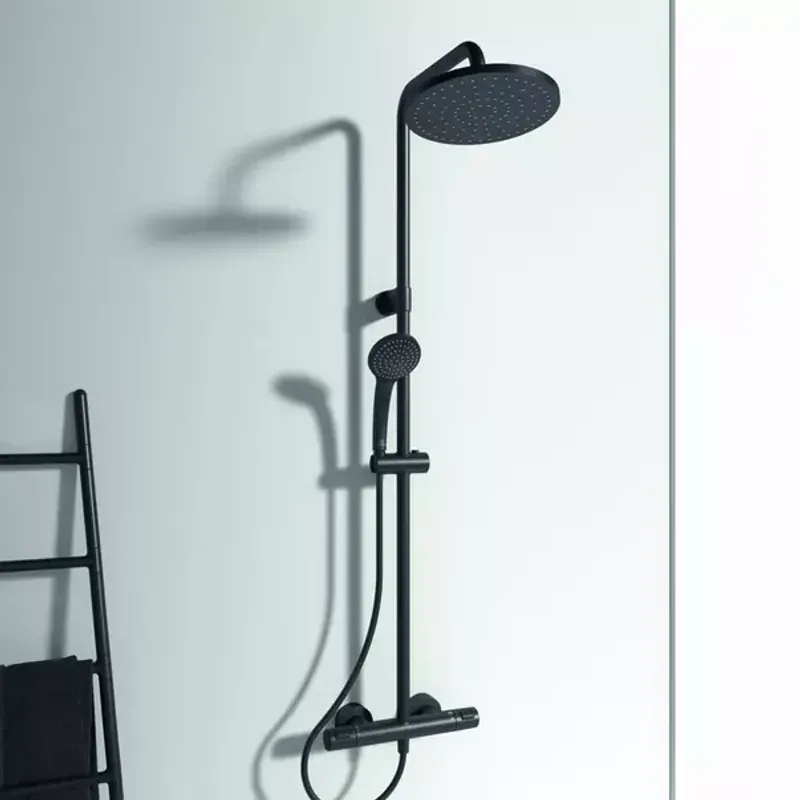 Casa si Gradina - Sanitare - Cazi si cabine de dus - Coloane si seturi de dus - Coloana de dus cu termostat Ideal Standard Ceratherm T25 negru mat palarie 1 functie - Infinity.ro