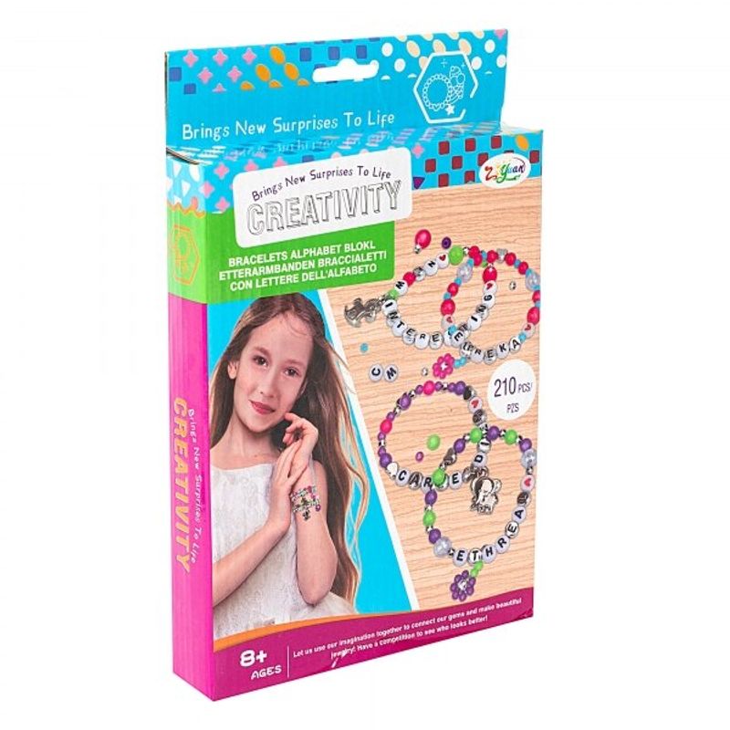 Jucarii, Copii si Bebe - Jucarii si jocuri - Jucarii & jocuri educative - Seturi de artizanat - Set creativ bratari cu margele si litere, Creativity, 210 bucati, multicolor, 20x15x2.6cm - Infinity.ro