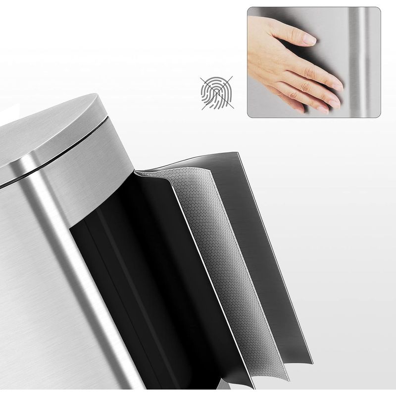 Casa si Gradina - Mobilier - Organizare si depozitare - Cosuri de gunoi - Cos de gunoi din otel, cu pedala si soft-close, galeata interioara, 50 litri, argintiu - Infinity.ro