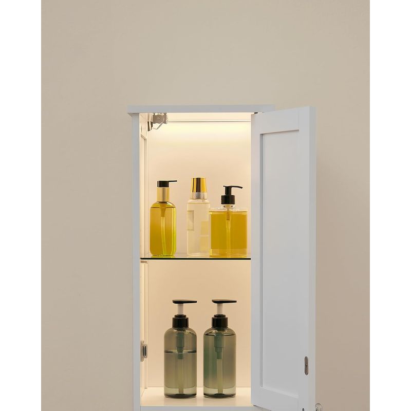 Casa si Gradina - Mobilier - Mobilier baie - Corpuri baie - Dulap baie inalt si ingust cu lumina LED, rafturi reglabile, MDF lacuit, 30x30x170 cm, alb - Infinity.ro