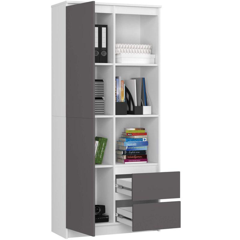Casa si Gradina - Mobilier - Organizare si depozitare - Organizatoare pentru sertare si dulapuri - Dulap cu usa, 2 sertare si 7 rafturi, PAL laminat 16 mm, 80x35x180 cm, alb si gri - Infinity.ro