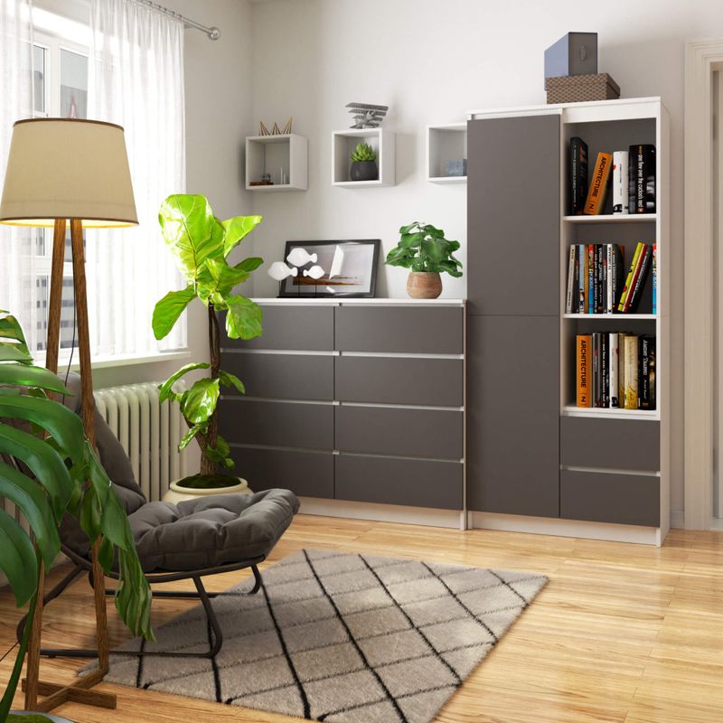 Casa si Gradina - Mobilier - Organizare si depozitare - Organizatoare pentru sertare si dulapuri - Dulap cu usa, 2 sertare si 7 rafturi, PAL laminat 16 mm, 80x35x180 cm, alb si gri - Infinity.ro