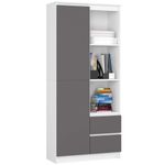 Casa si Gradina - Mobilier - Organizare si depozitare - Organizatoare pentru sertare si dulapuri - Dulap cu usa, 2 sertare si 7 rafturi, PAL laminat 16 mm, 80x35x180 cm, alb si gri - Infinity.ro