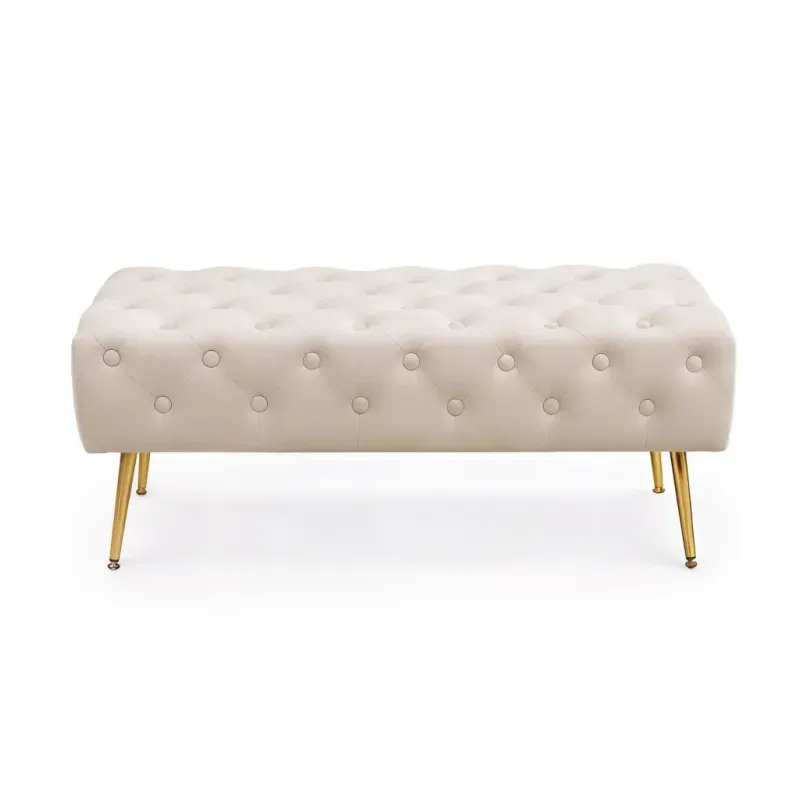 Casa si Gradina - Mobilier - Scaune si fotolii - Tabureti - Taburet Monaco, tapitat cu catifea, tip banca, cu picioare metalice, 100x42x41 cm, bej - Infinity.ro