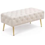 Casa si Gradina - Mobilier - Scaune si fotolii - Tabureti - Taburet Monaco, tapitat cu catifea, tip banca, cu picioare metalice, 100x42x41 cm, bej - Infinity.ro
