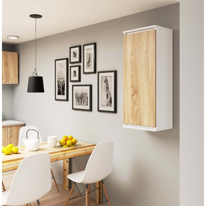 Casa si Gradina - Mobilier - Dulapuri si sifoniere - Dulapuri - Dulap suspendat, cu usa si 3 rafturi interioare, PAL 16 mm, 40x30x99 cm, alb si stejar sonoma - Infinity.ro