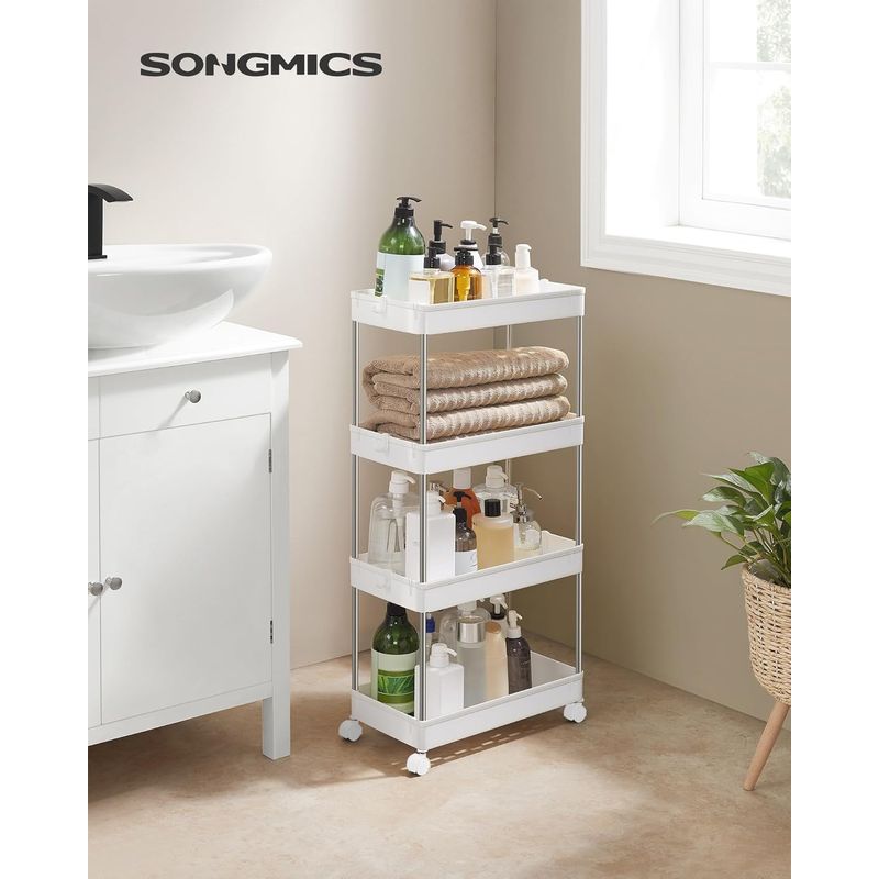 Casa si Gradina - Mobilier - Mobilier baie - Corpuri baie - Carucior de depozitare mobil cu roti, pe 4 niveluri, 40x22x87 cm, alb - Infinity.ro