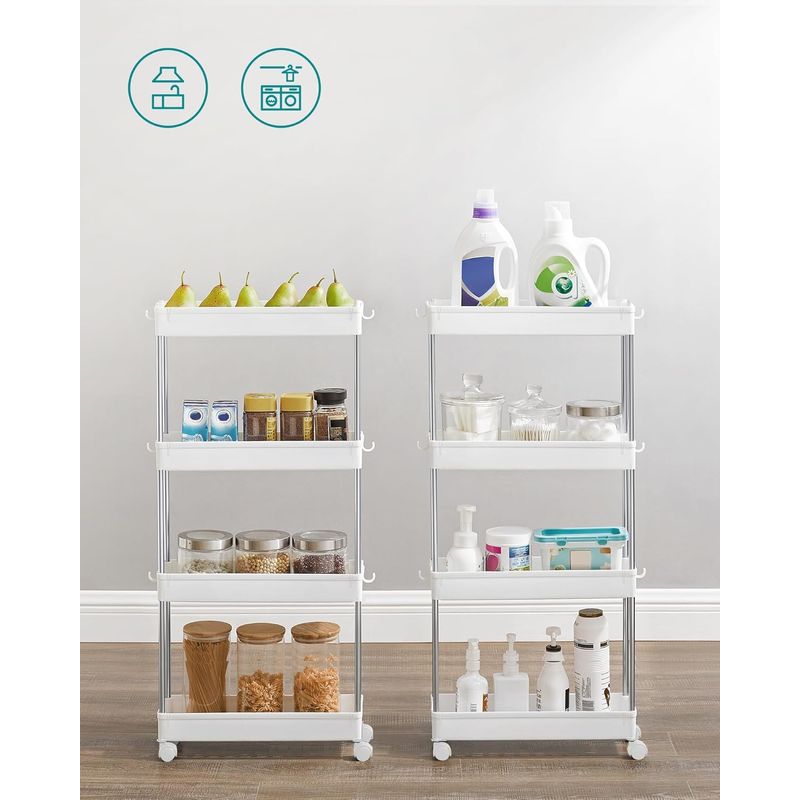 Casa si Gradina - Mobilier - Mobilier baie - Corpuri baie - Carucior de depozitare mobil cu roti, pe 4 niveluri, 40x22x87 cm, alb - Infinity.ro