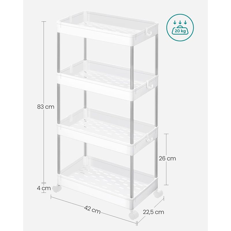 Casa si Gradina - Mobilier - Mobilier baie - Corpuri baie - Carucior de depozitare mobil cu roti, pe 4 niveluri, 40x22x87 cm, alb - Infinity.ro