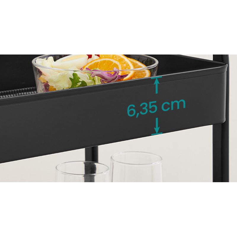 Casa si Gradina - Mobilier - Mobilier baie - Corpuri baie - Raft de depozitare mobil tip carucior rulant, pentru baie sau bucatarie, cadru otel cu blat MDF, 31x44x74 cm, negru - Infinity.ro